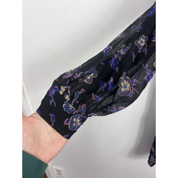 Ganni Floral Georgette Long Sleeve Shift Mini Dress Multicolor Size 36 - Picture 4 of 14
